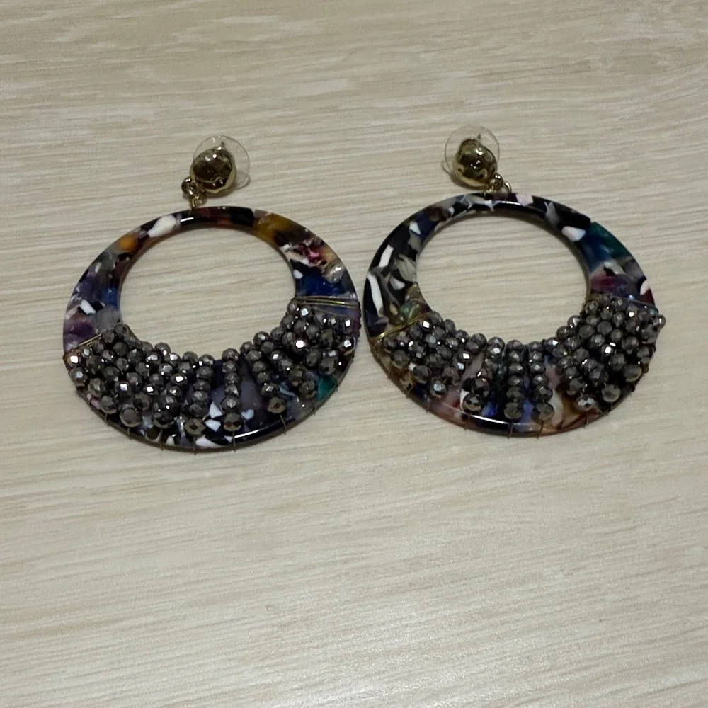✨ Multicolor Hoop Earrings with Silver Accents - Picture 2 of 6